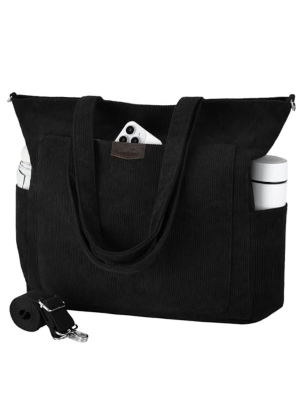 Corduroy Tote Bag Large Work Tote with Zipper for Women